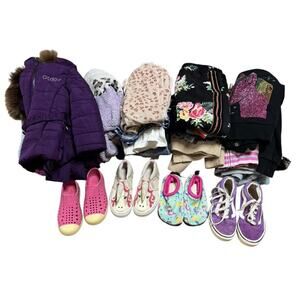 GIRLS CLOTHING LOT 5T Dresses Jackets Outfits Shoes Tops Pants 45 PIECE BUNDLE